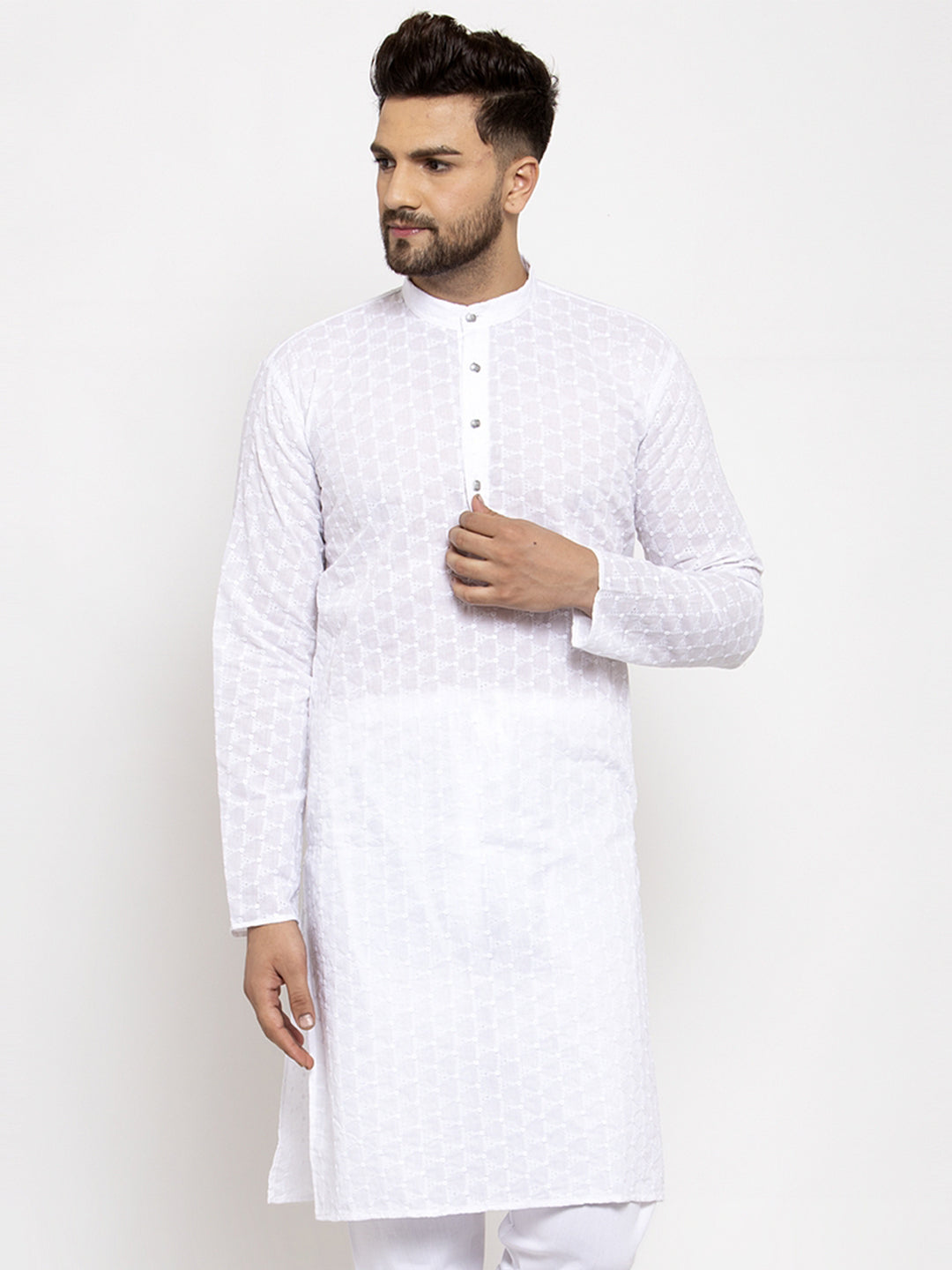 Jompers Men White Chikan Kurta Only 