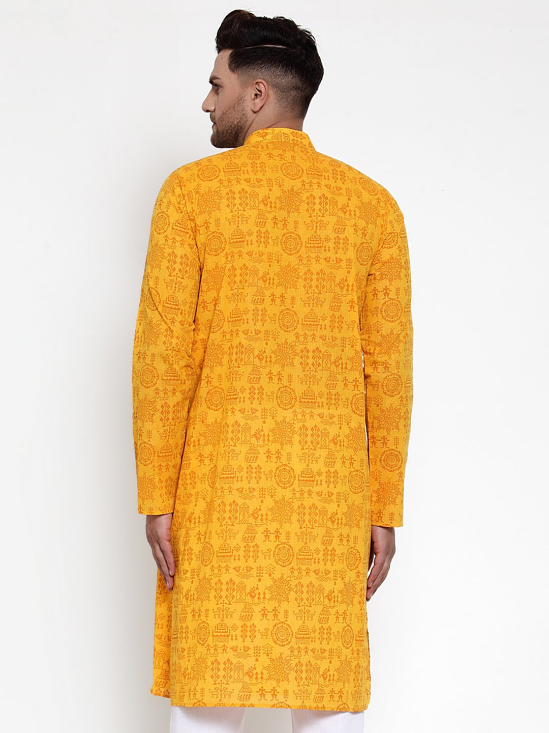 Jompers Men Mustard Printed Straight Kurta Only