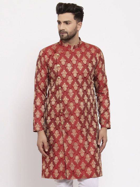 Jompers Men Maroon Jacquard Kurta Only