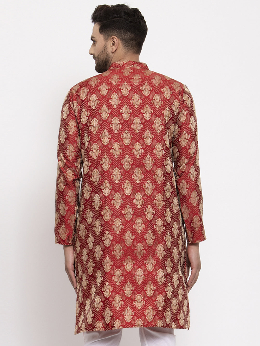 Jompers Men Maroon Jacquard Kurta Only
