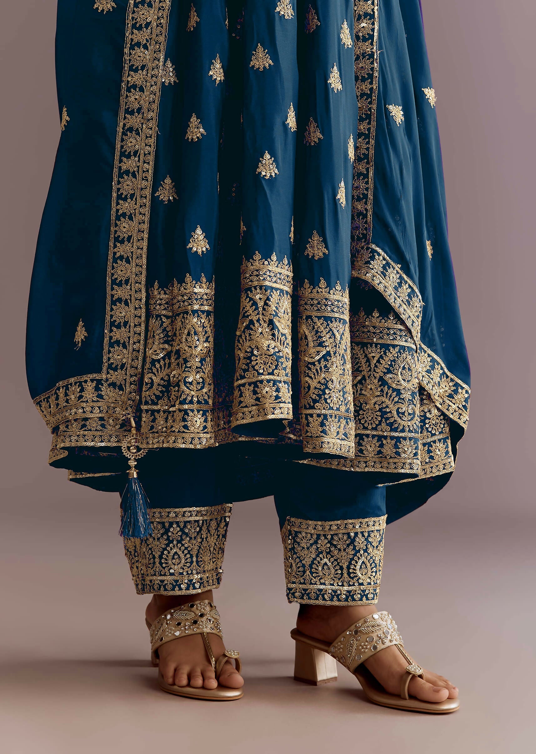 Teeya Creation Morpich Color Chinon Silk Embroidery Work Wedding Wear Gown