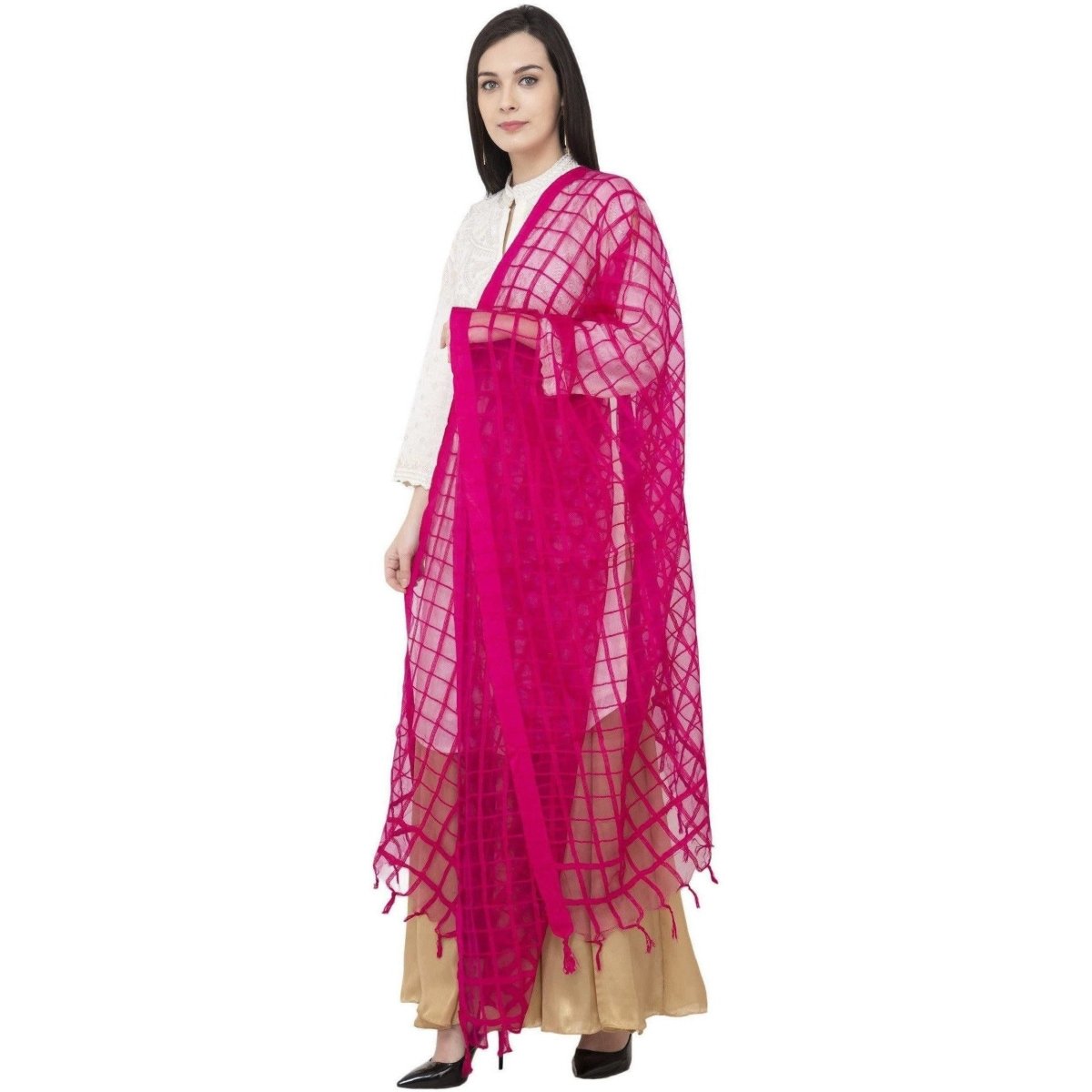A R SILK Cotton Square Regular Rani Color Dupatta or Chunni 