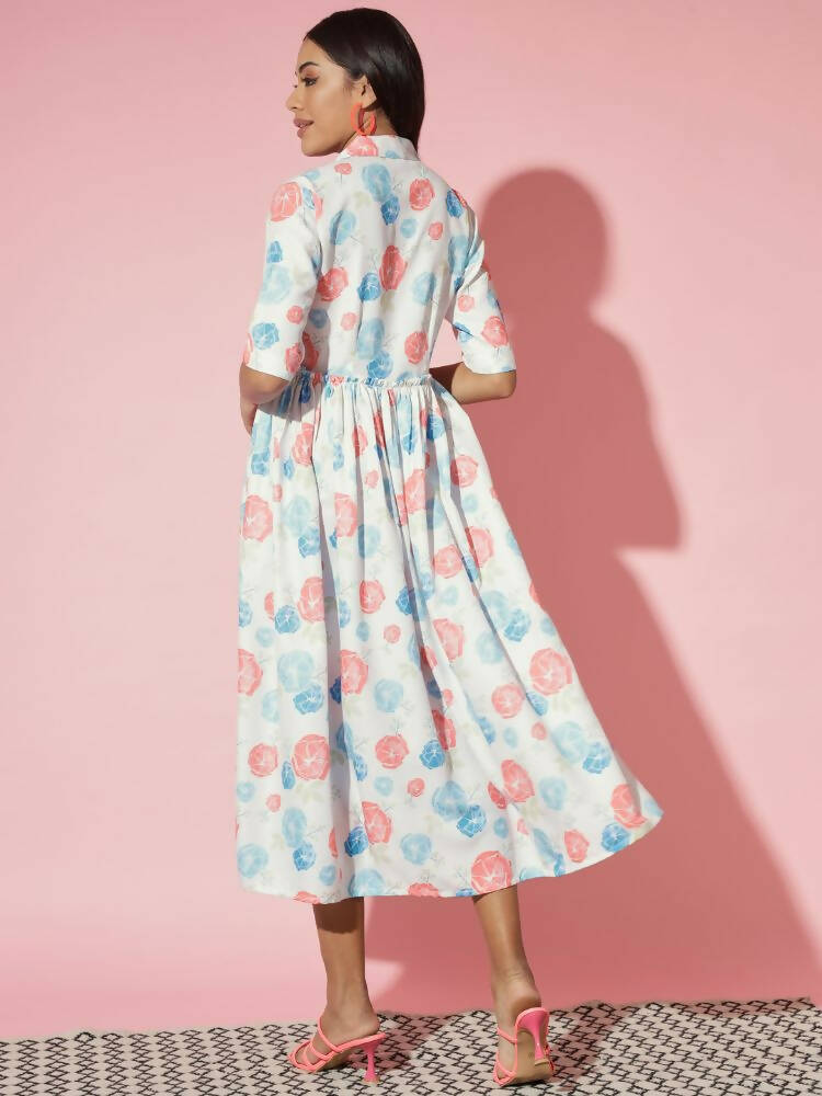 Myshka Women Multi Floral Rayon A-Line V-Neck Dress