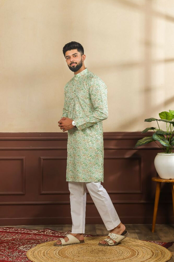 Green Art Silk Digital Printed, Embroidery Work Kurta Set - Mahotsav