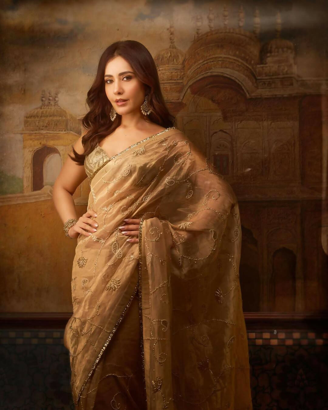 Joban Fashion Beige Rose Gold Silk Party Wear Sarees
