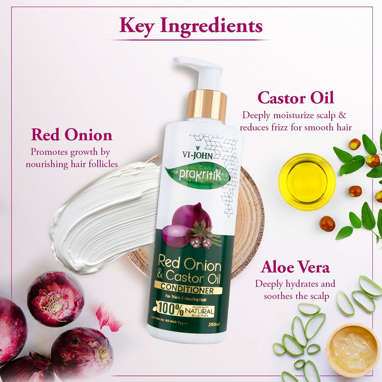 VI-JOHN Prakritik Red Onion & Castor Oil Conditioner to Prevent Dry Hair, 100% Natural Bio Actives  Grab2Buy VI-JOHN Grab2Buy