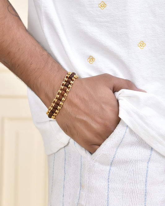 Jewels Nest Elegant Gold-Polished Rudraksha Bracelet Jewels Nest