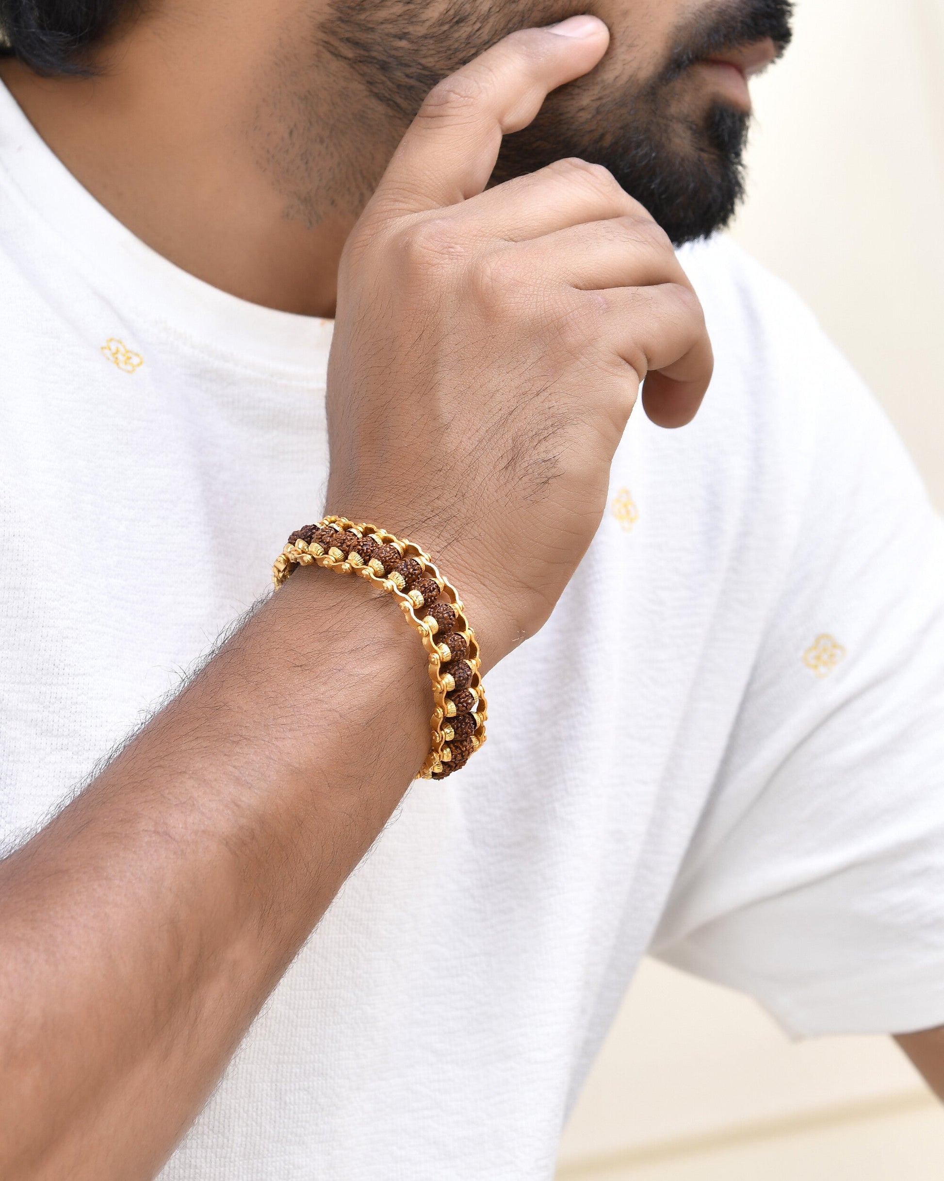 Jewels Nest Elegant Gold-Polished Rudraksha Bracelet Jewels Nest