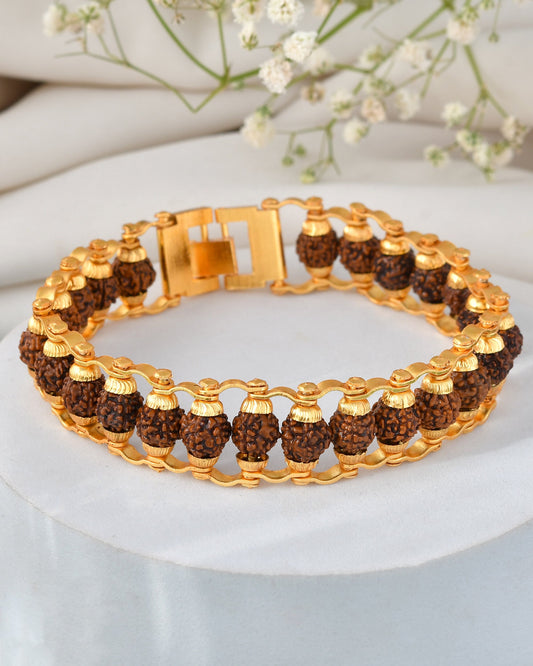 Jewels Nest Elegant Gold-Polished Rudraksha Bracelet Jewels Nest