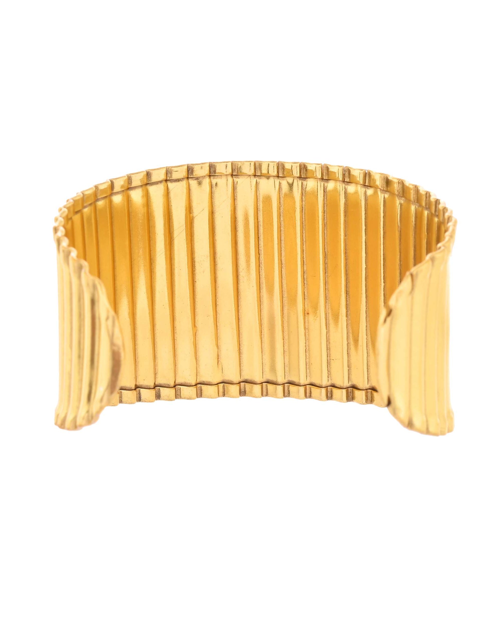 Jewels Nest Textured Vertical Line Gold Cuff Bracelet 