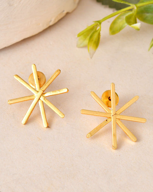 Jewels Nest Gold-Plated Statement Starburst Stud Earrings | Anti-Tarnish Bold Geometric Earwear for Women
