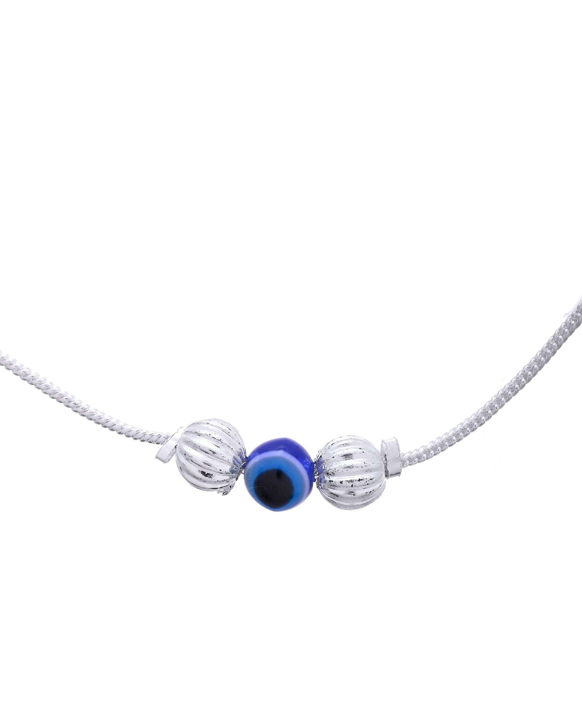 Jewels Nest Silver-Plated Stainless Steel Anklet Set with Evil Eye & Metallic Charms 