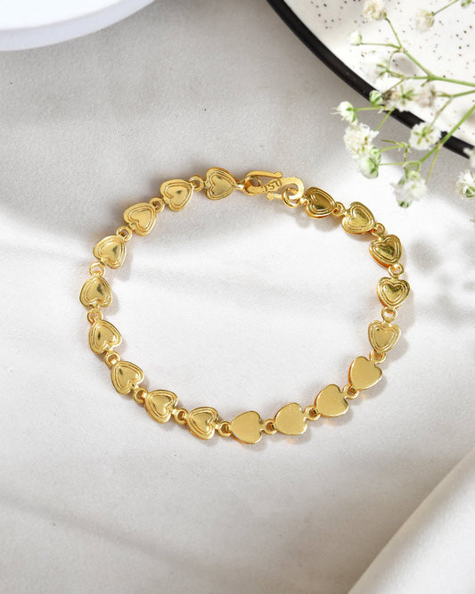 Jewels Nest Elegant Fancy Gold Bracelet with Heart-Shaped Links Jewels Nest