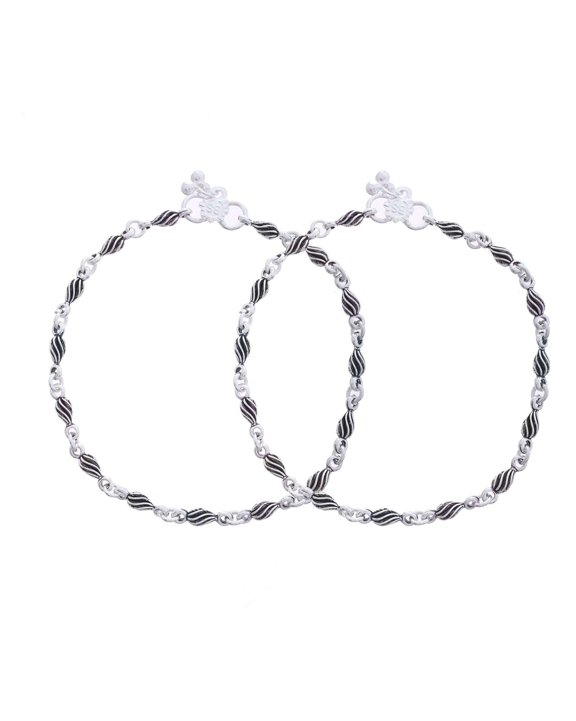 Jewels Nest Stainless Steel Silver-Tone Anklets with Leaf and Pearl Detailing 