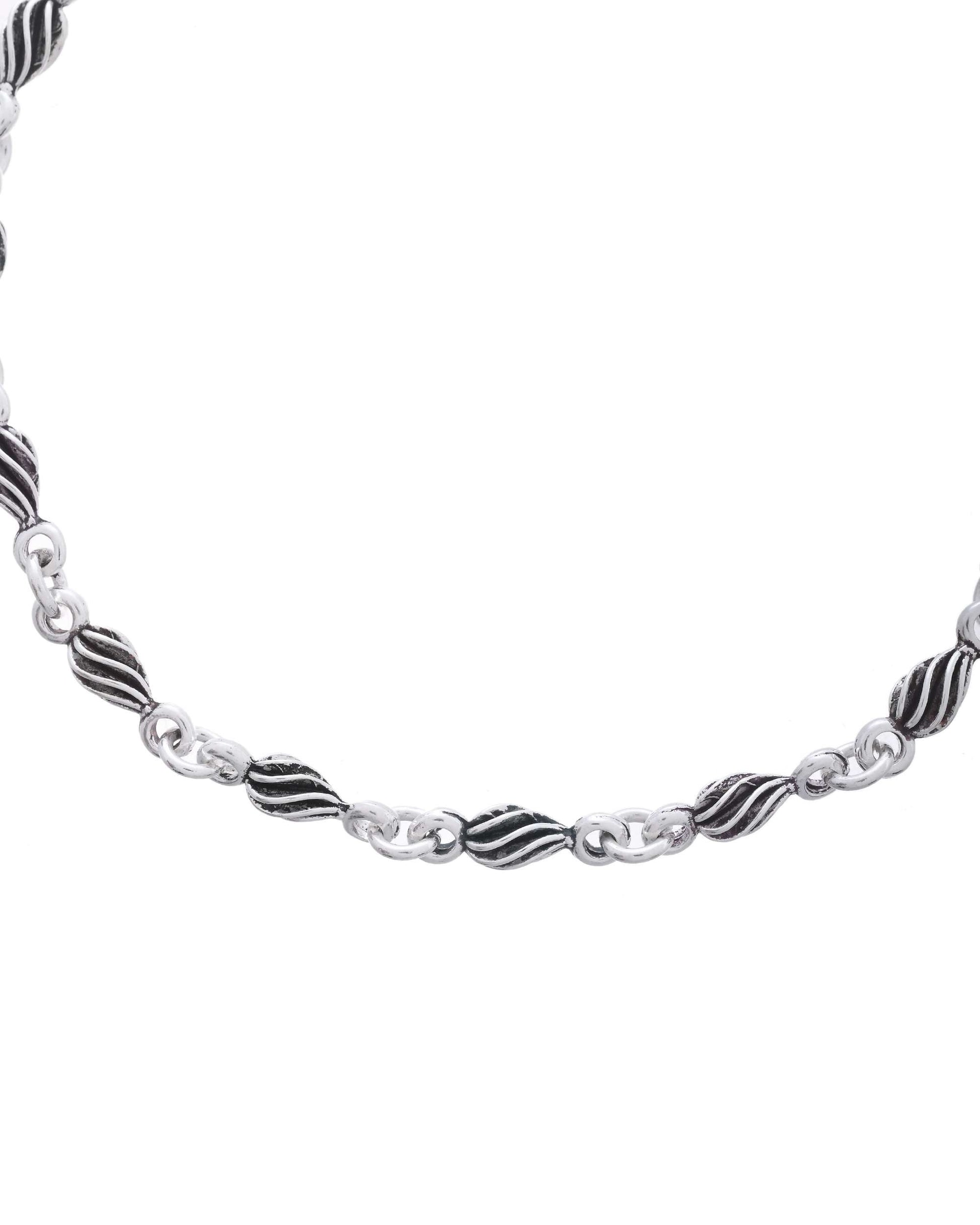 Jewels Nest Stainless Steel Silver-Tone Anklets with Leaf and Pearl Detailing 