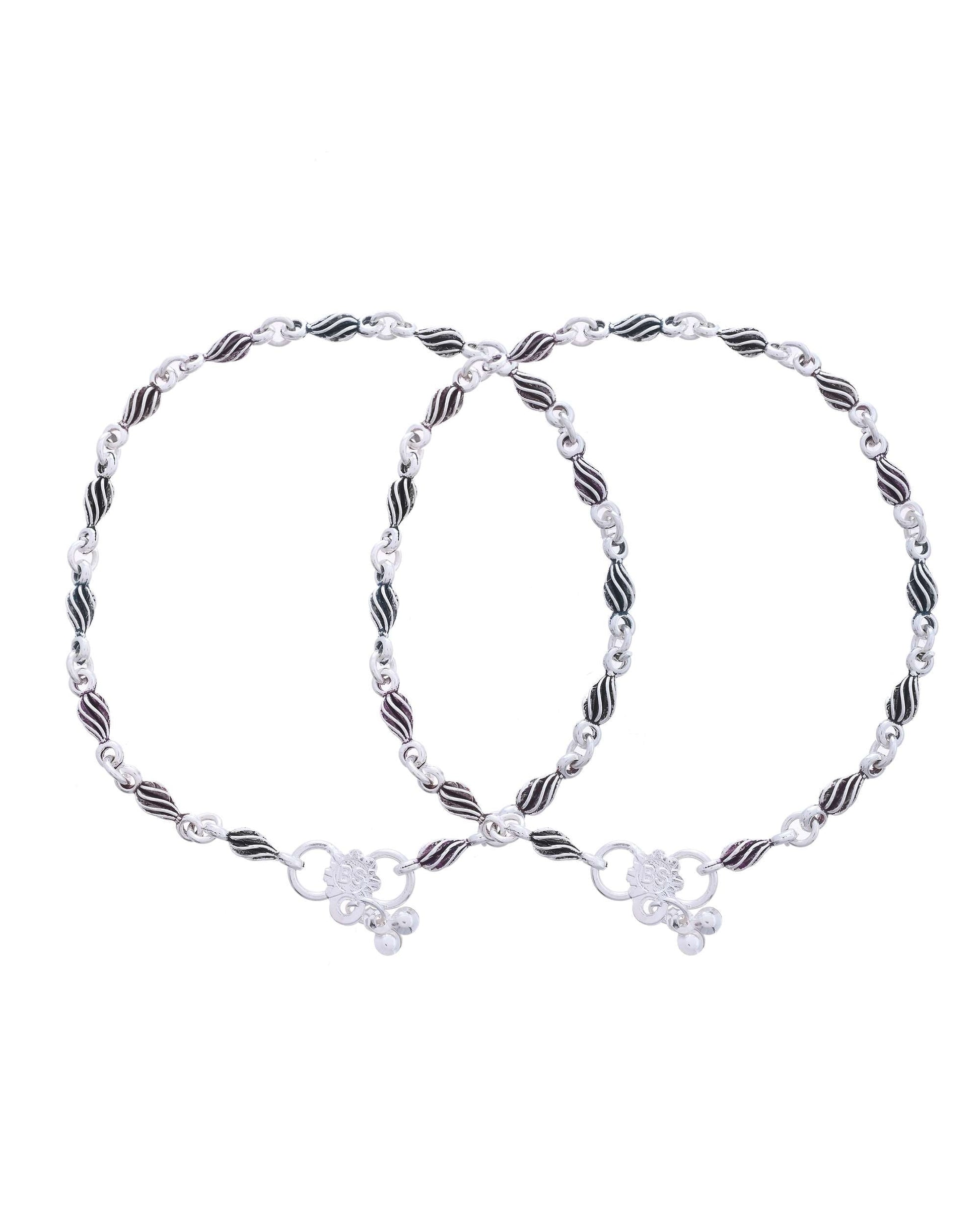 Jewels Nest Stainless Steel Silver-Tone Anklets with Leaf and Pearl Detailing 