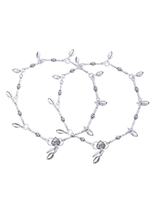Jewels Nest Oxidized Silver-Toned Tribal Barrel Charm Anklet – Set of 2 