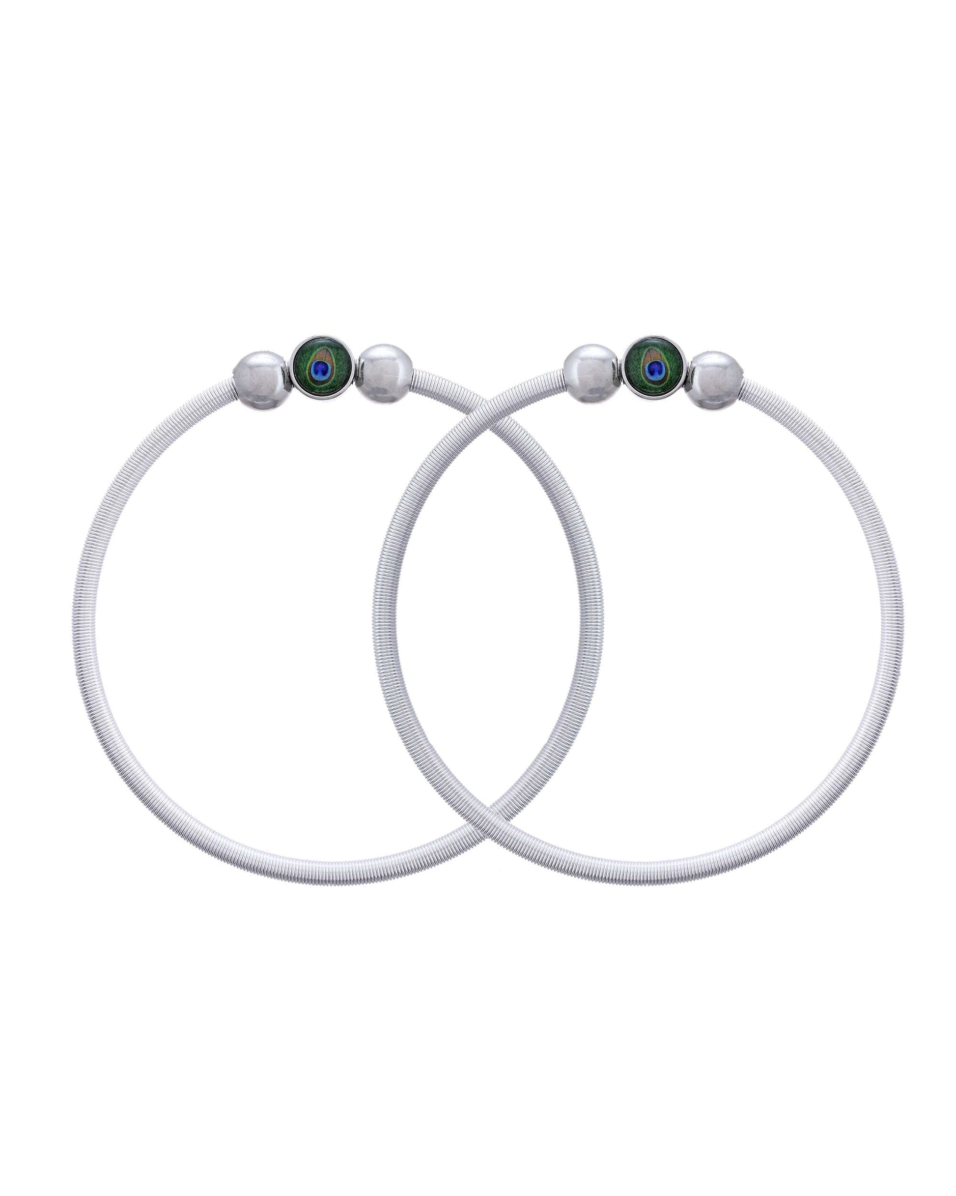Jewels Nest Contemporary Wire-Style Silver Anklet with Peacock Design Bead 