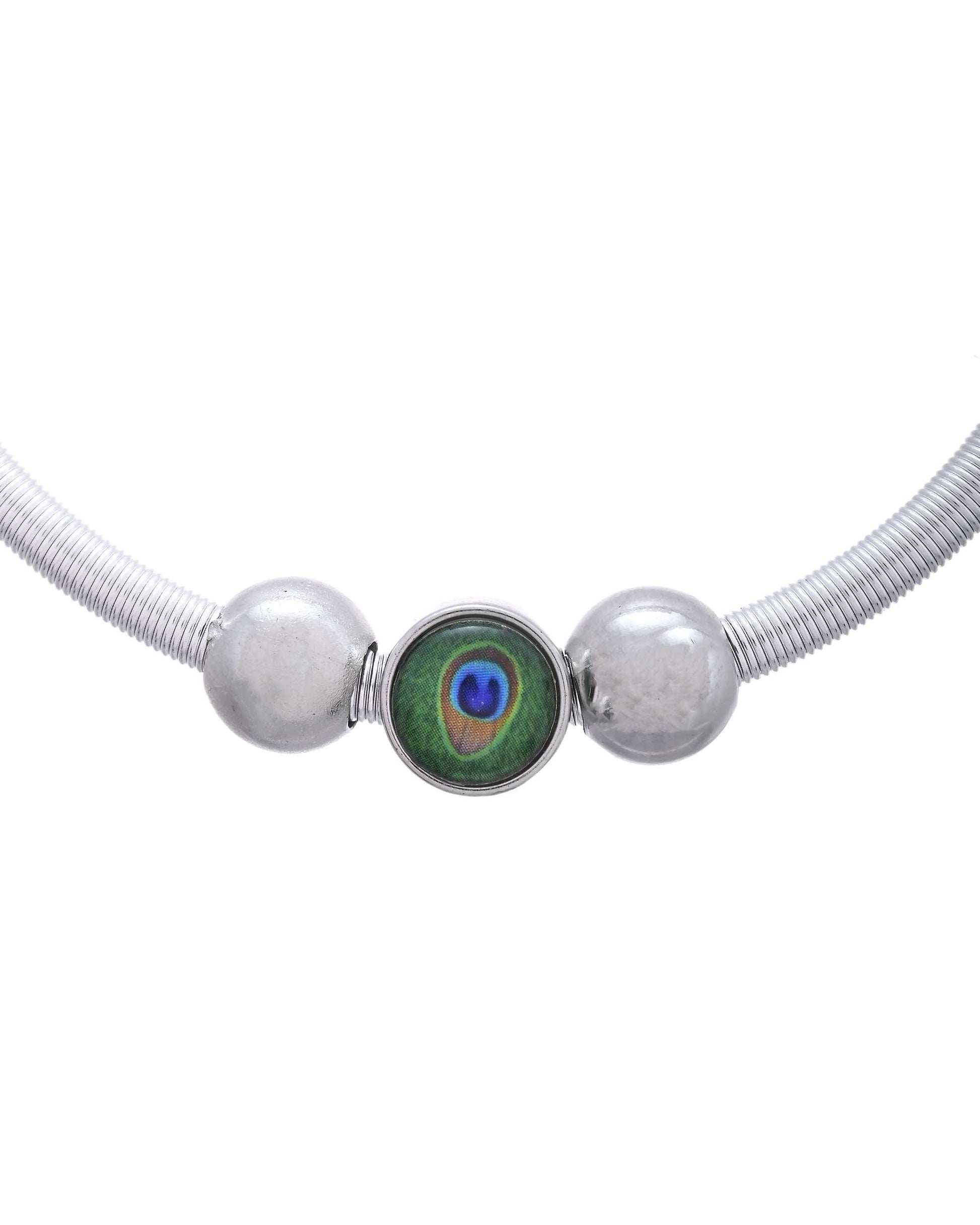 Jewels Nest Contemporary Wire-Style Silver Anklet with Peacock Design Bead 