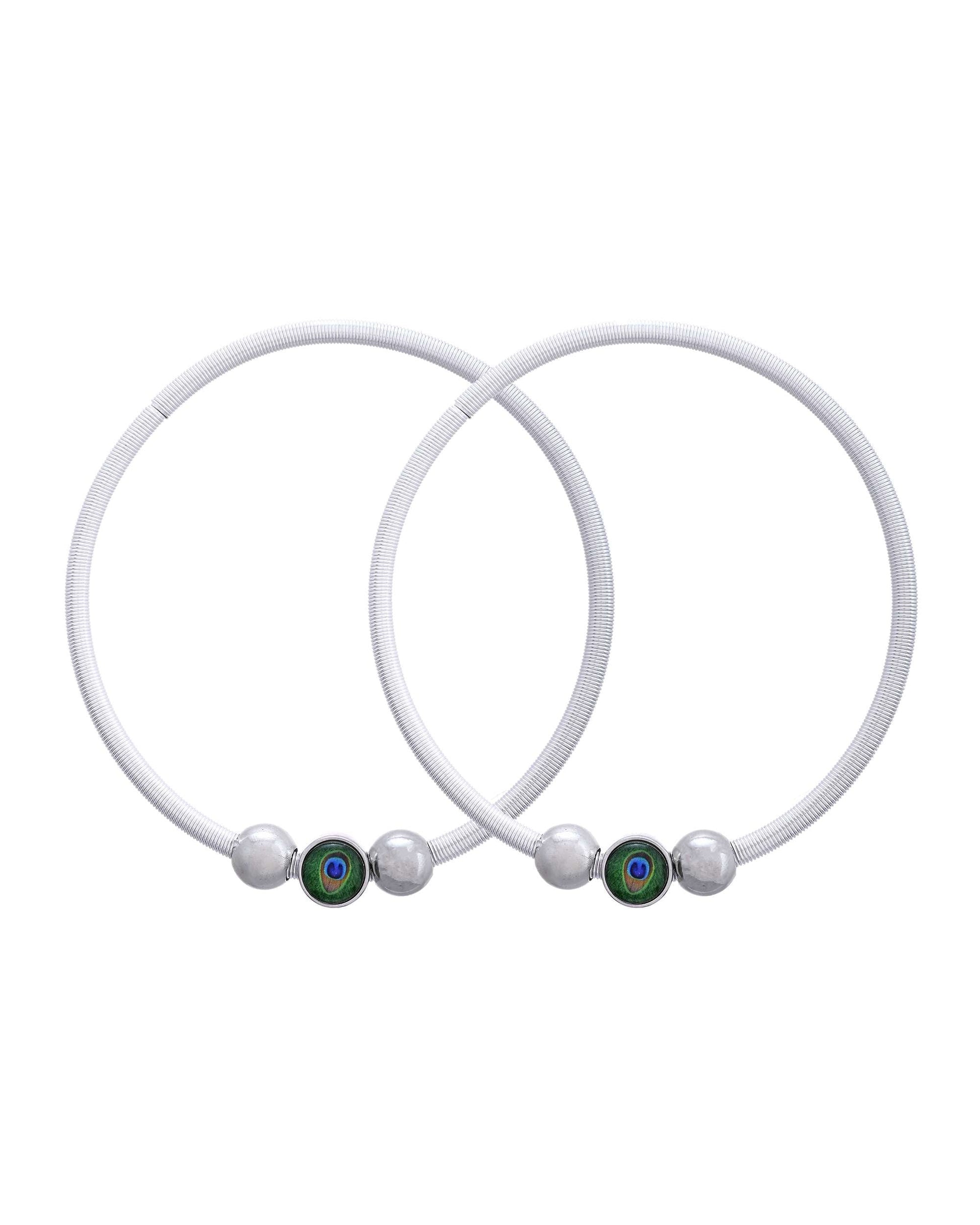 Jewels Nest Contemporary Wire-Style Silver Anklet with Peacock Design Bead 