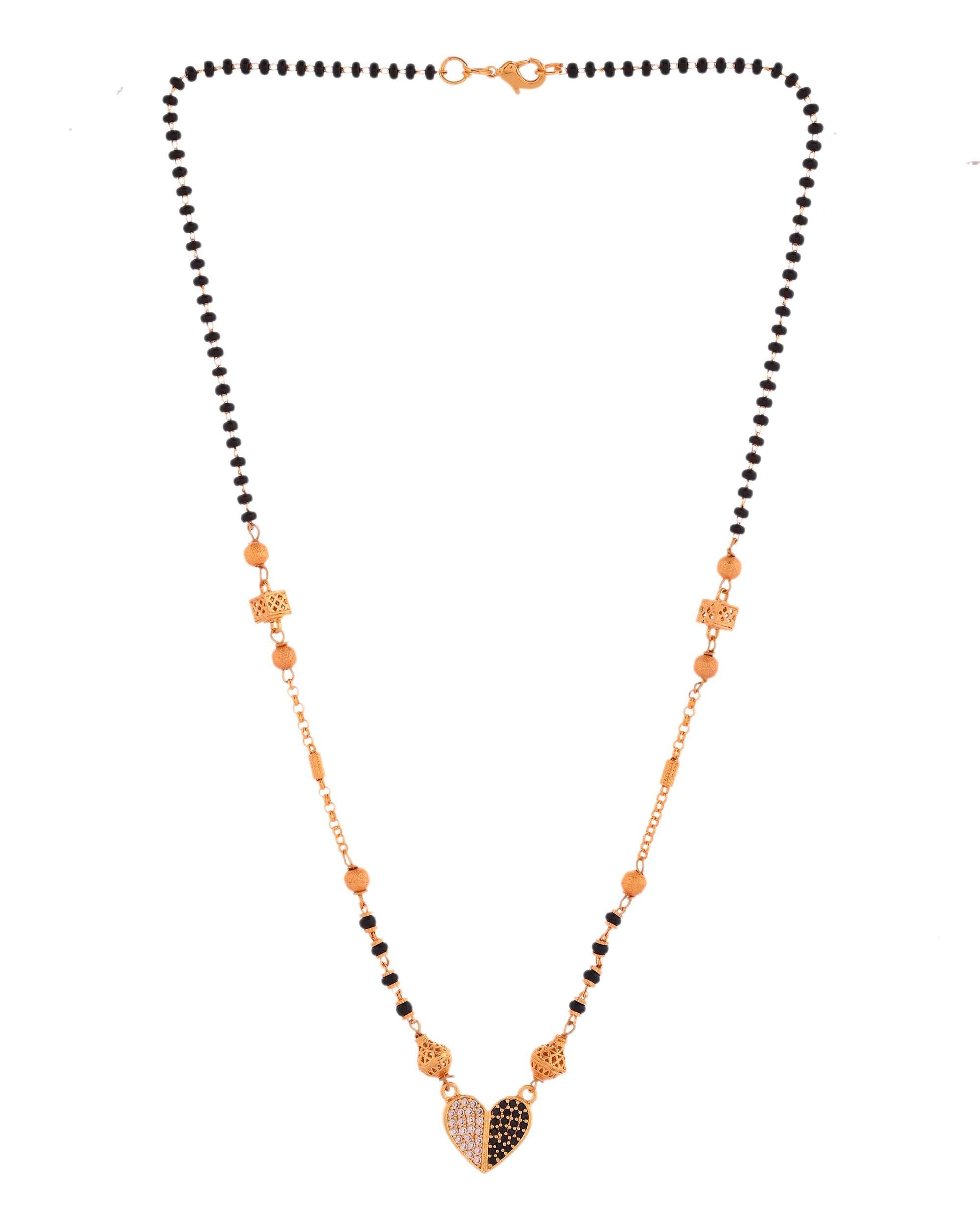 Jewels Nest Dual-Toned Artificial Stone Heart Mangalsutra with Golden Beads 