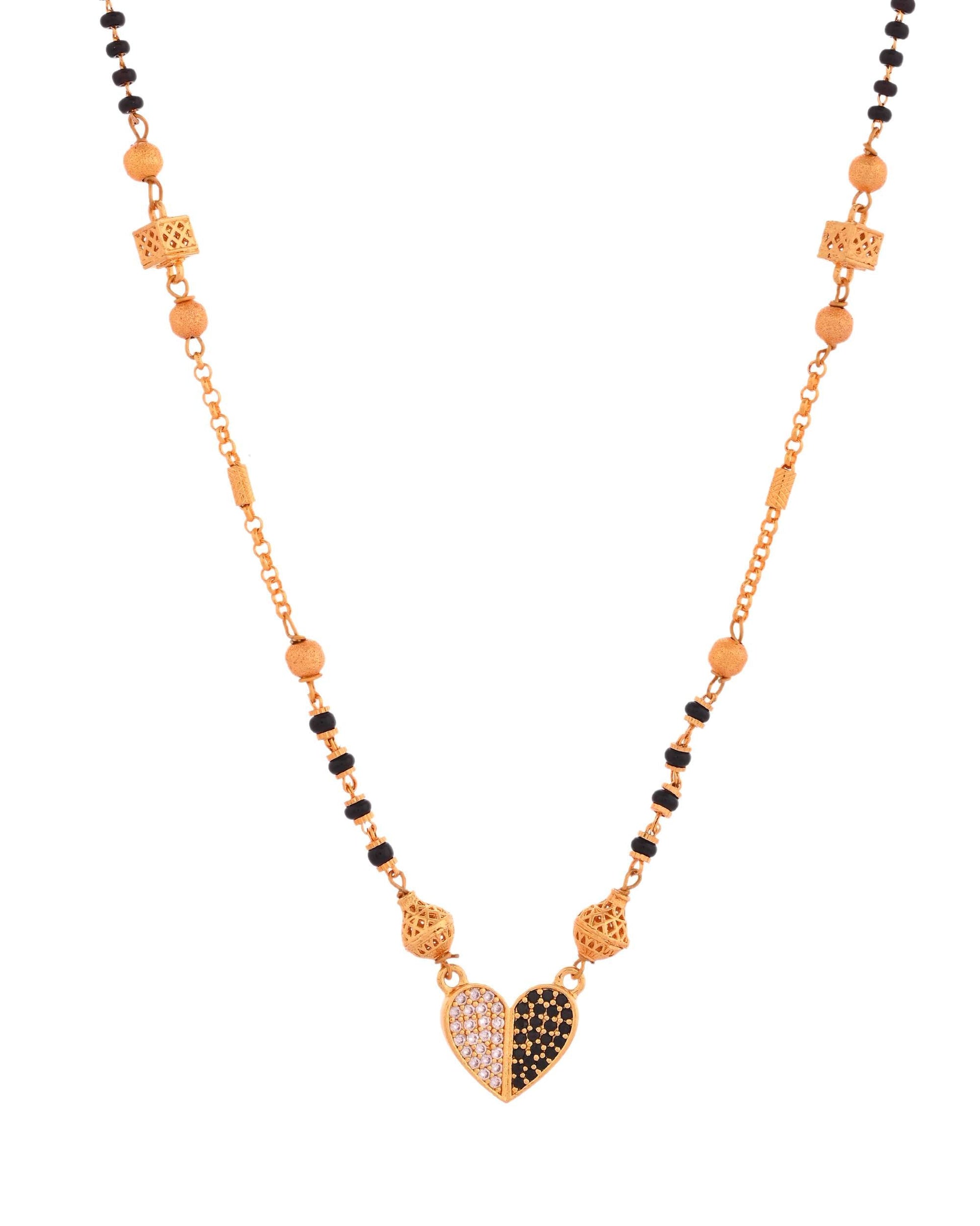 Jewels Nest Dual-Toned Artificial Stone Heart Mangalsutra with Golden Beads 