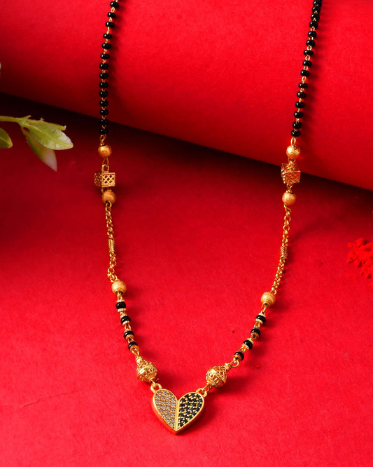 Jewels Nest Dual-Toned Artificial Stone Heart Mangalsutra with Golden Beads 