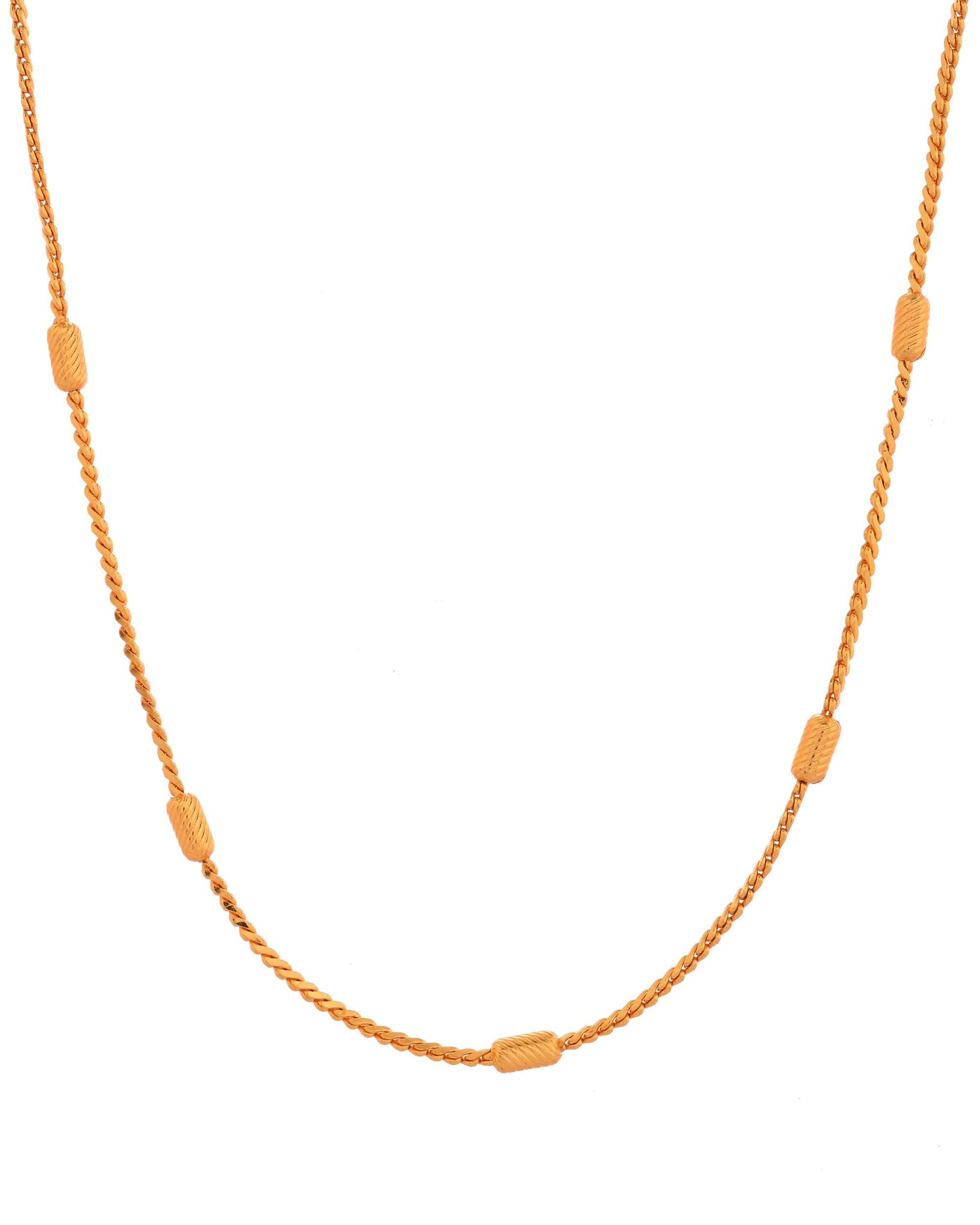 Jewels Nest Classic Golden Chain with Knurled Cylinder Detailing 