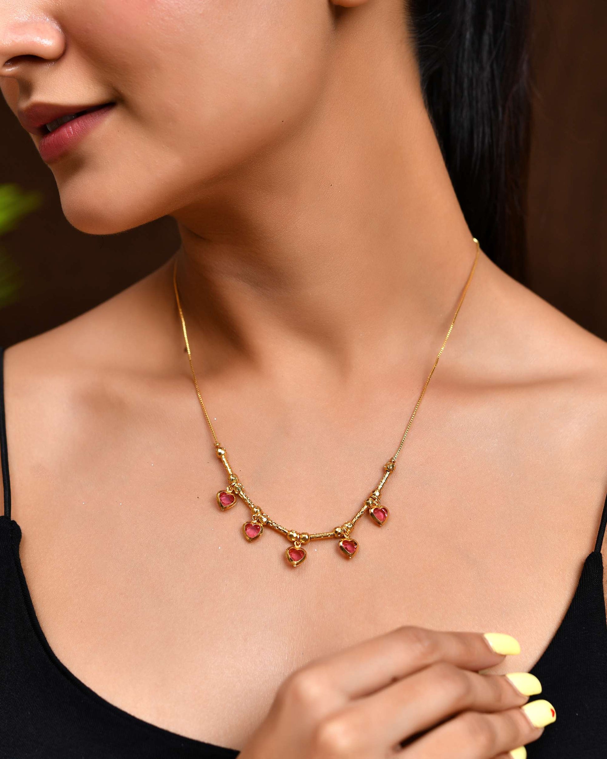 Jewels Nest Love-Inspired Gold Chain with Dainty Heart Drops 