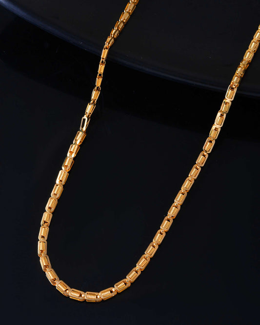 Jewels Nest Textured Barrel-Style Gold Chain Necklace – Luxurious Daily Wear 