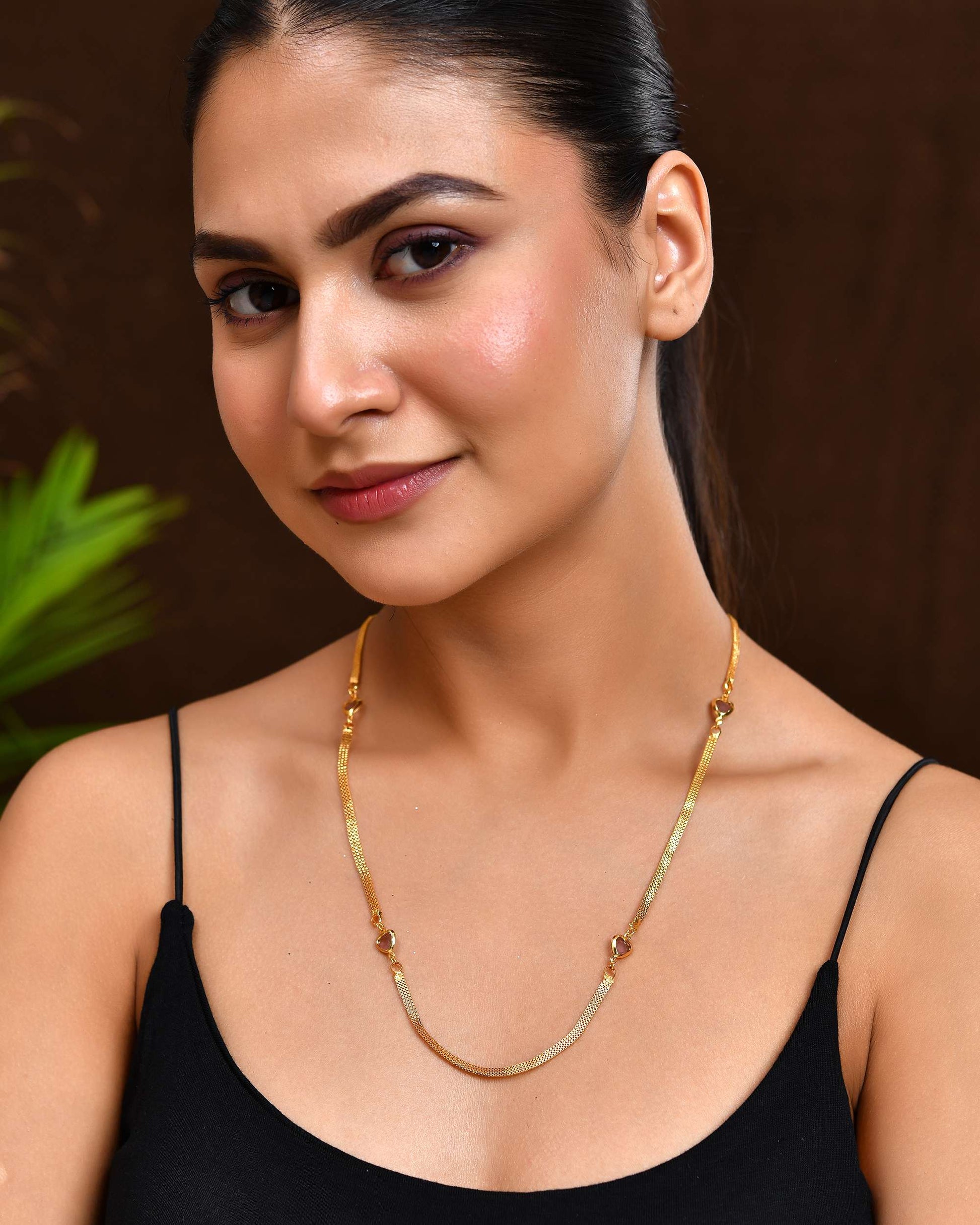 Jewels Nest Gold Plated Chain with Purple Heart Charms – Romantic Design 