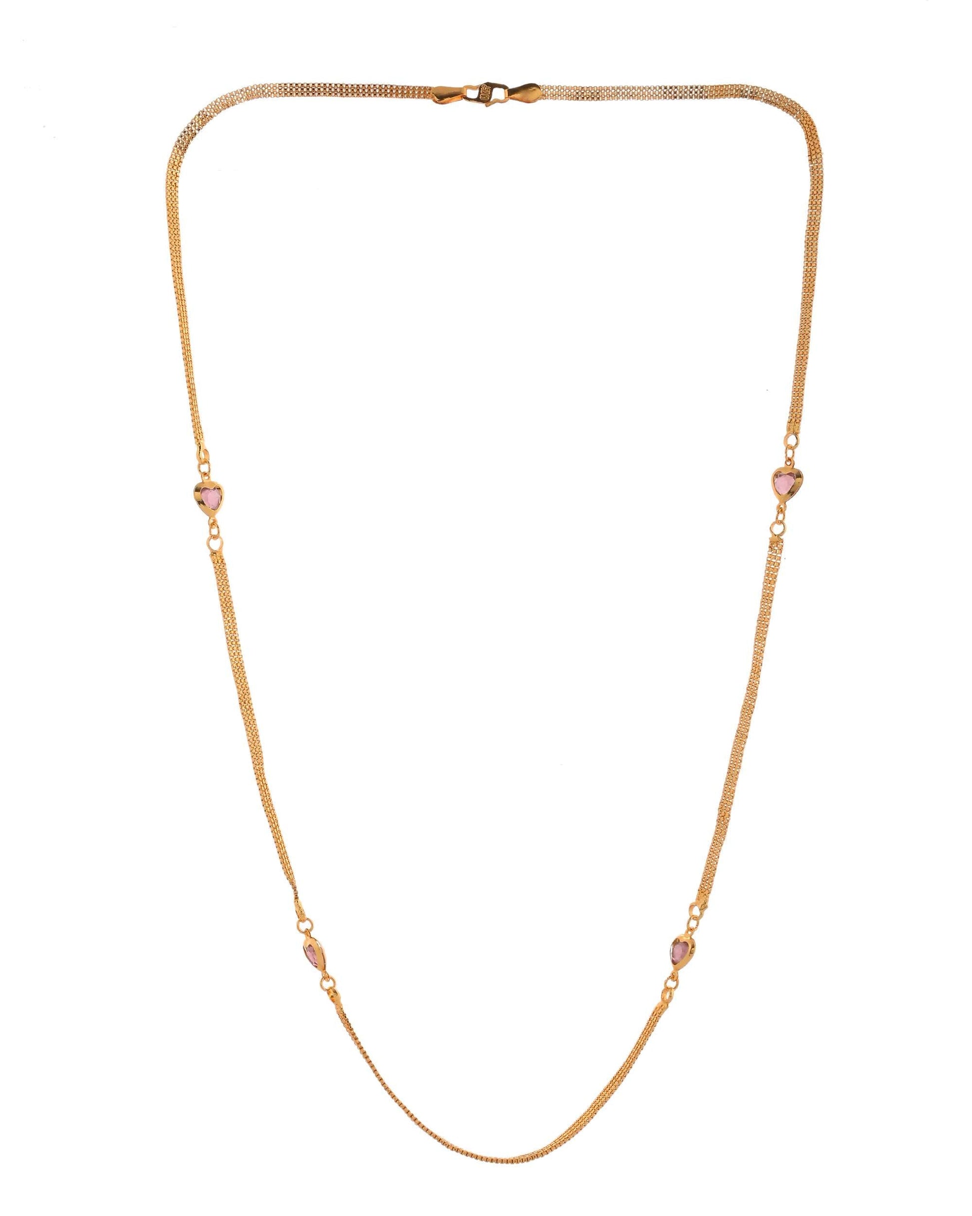 Jewels Nest Gold Plated Chain with Purple Heart Charms – Romantic Design 