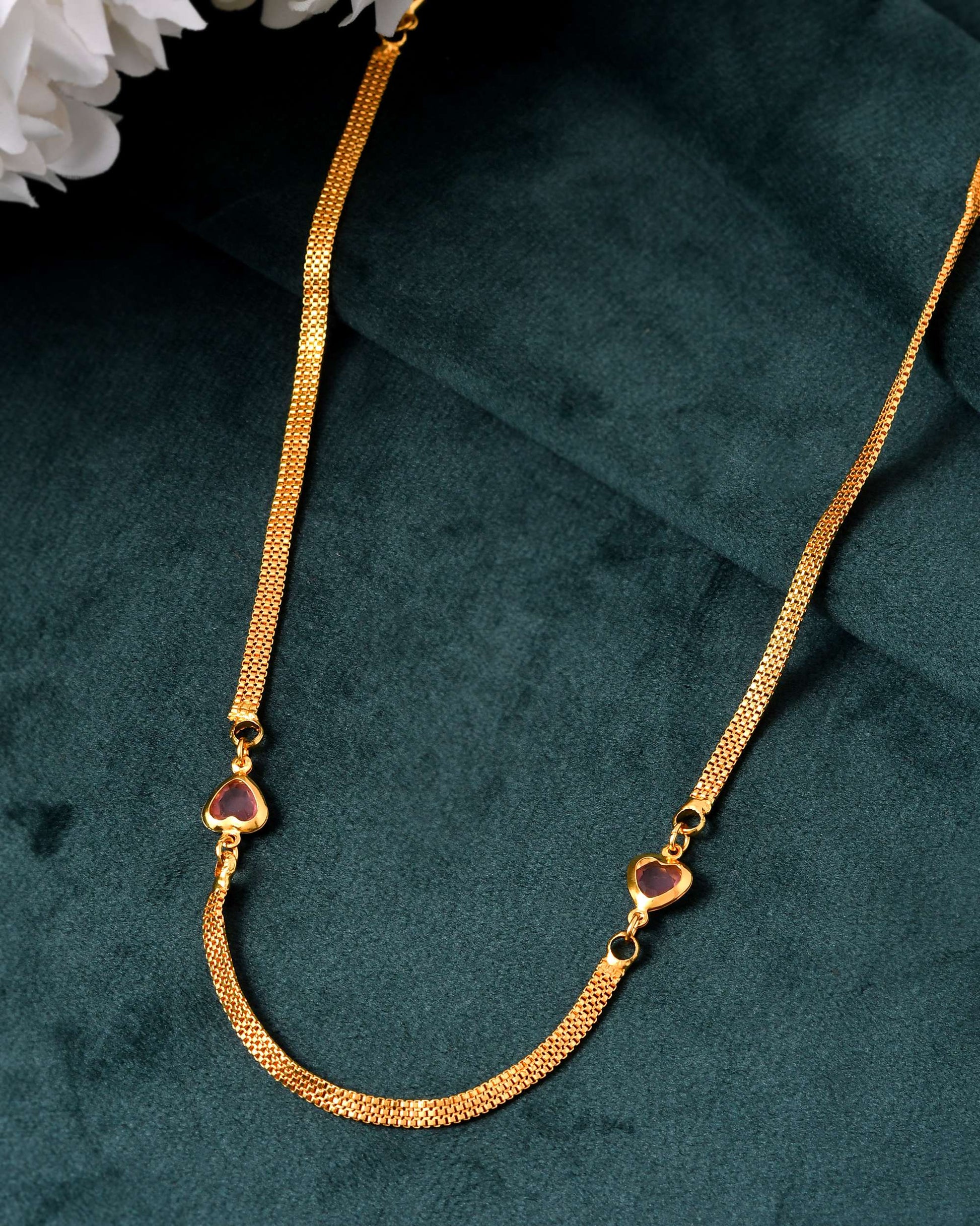 Jewels Nest Gold Plated Chain with Purple Heart Charms – Romantic Design 