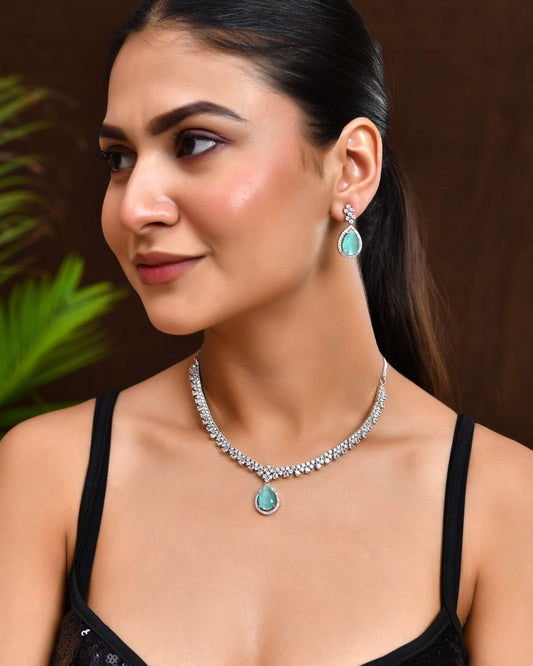 Jewels Nest Silver-Plated American Diamond & Cubic Zirconia Studded Jewellery Set Jewels Nest