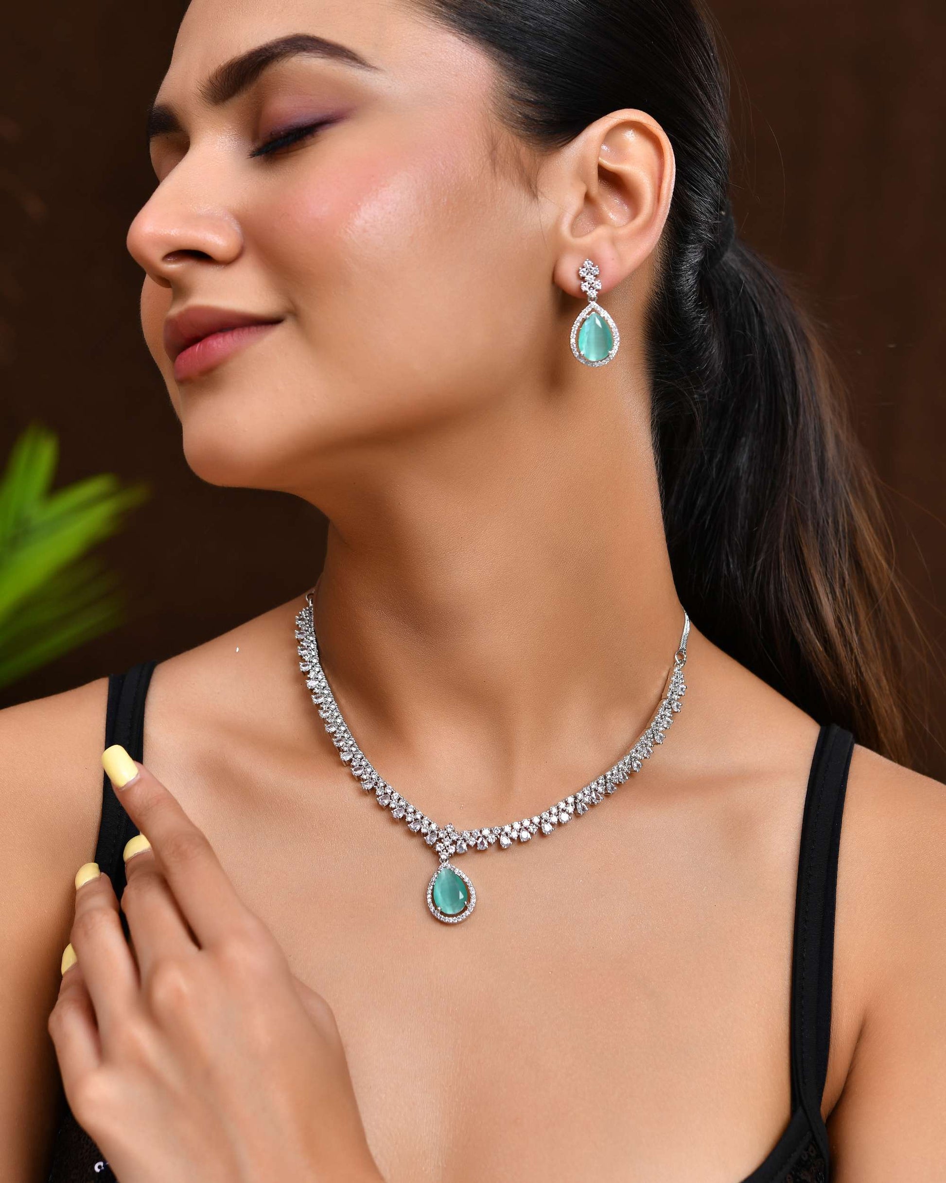 Jewels Nest Silver-Plated American Diamond & Cubic Zirconia Studded Jewellery Set Jewels Nest