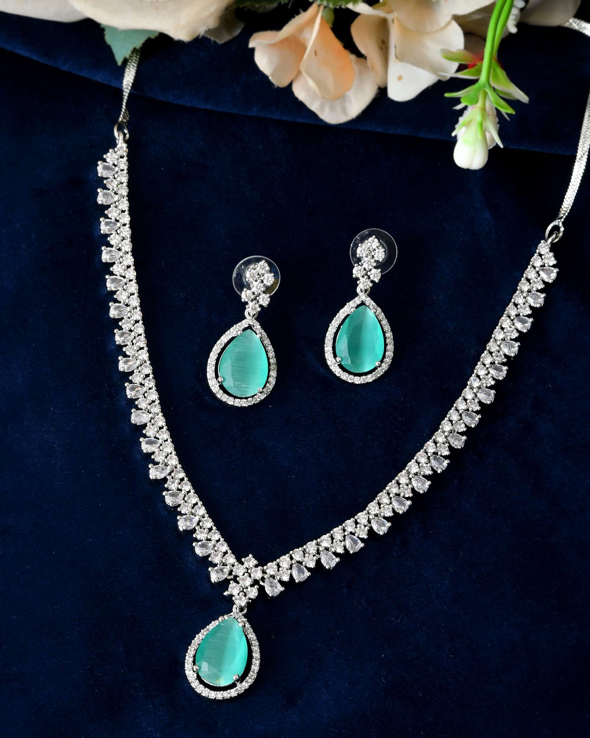 Jewels Nest Silver-Plated American Diamond & Cubic Zirconia Studded Jewellery Set Jewels Nest