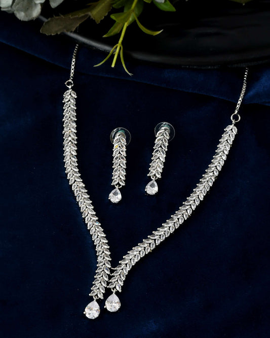 Jewels Nest Silver-Plated American Diamond Necklace Set with Teardrop CZ Stones Jewels Nest
