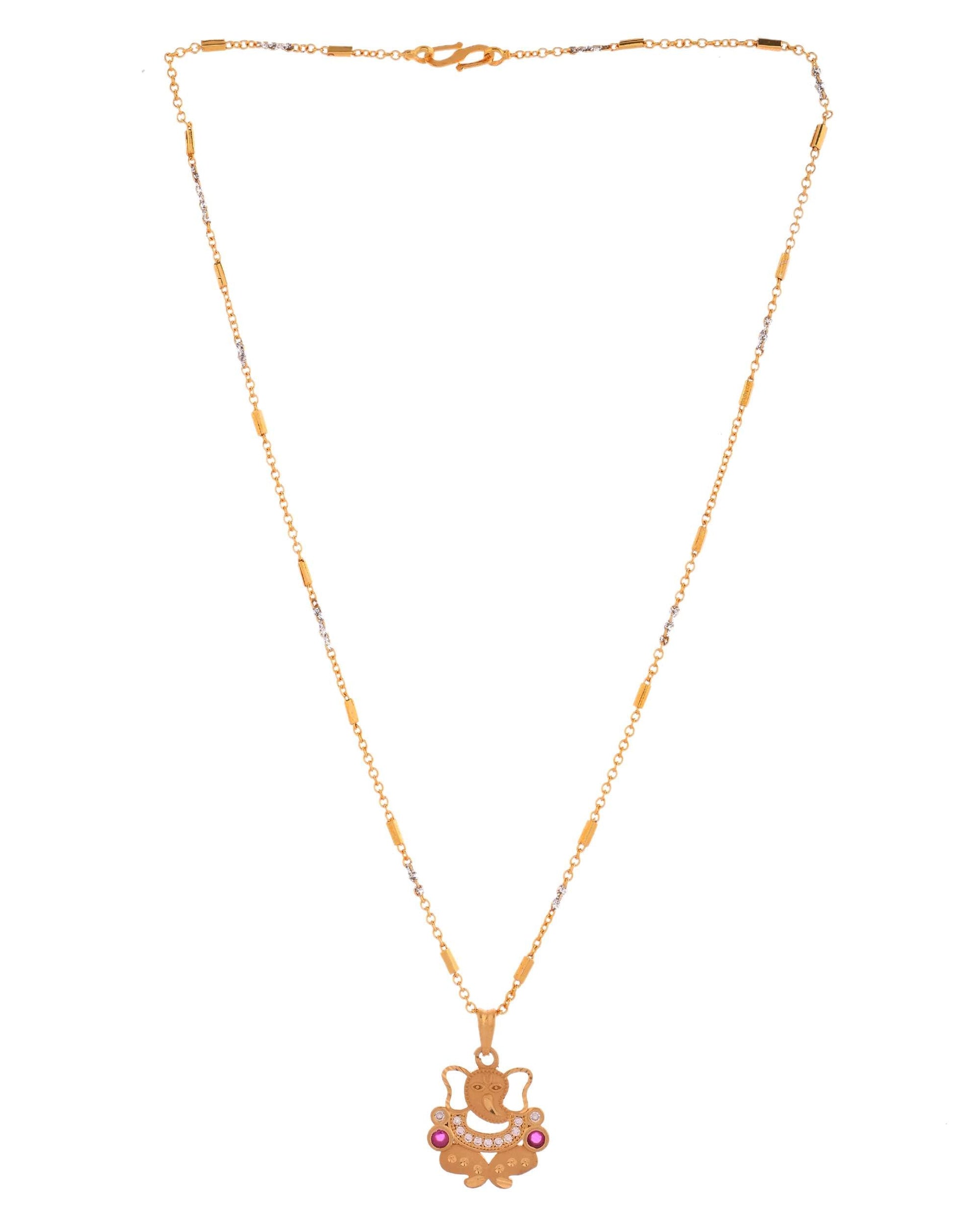 Jewels Nest Traditional Gold-Tone Pendant Chain with Ruby Accents 