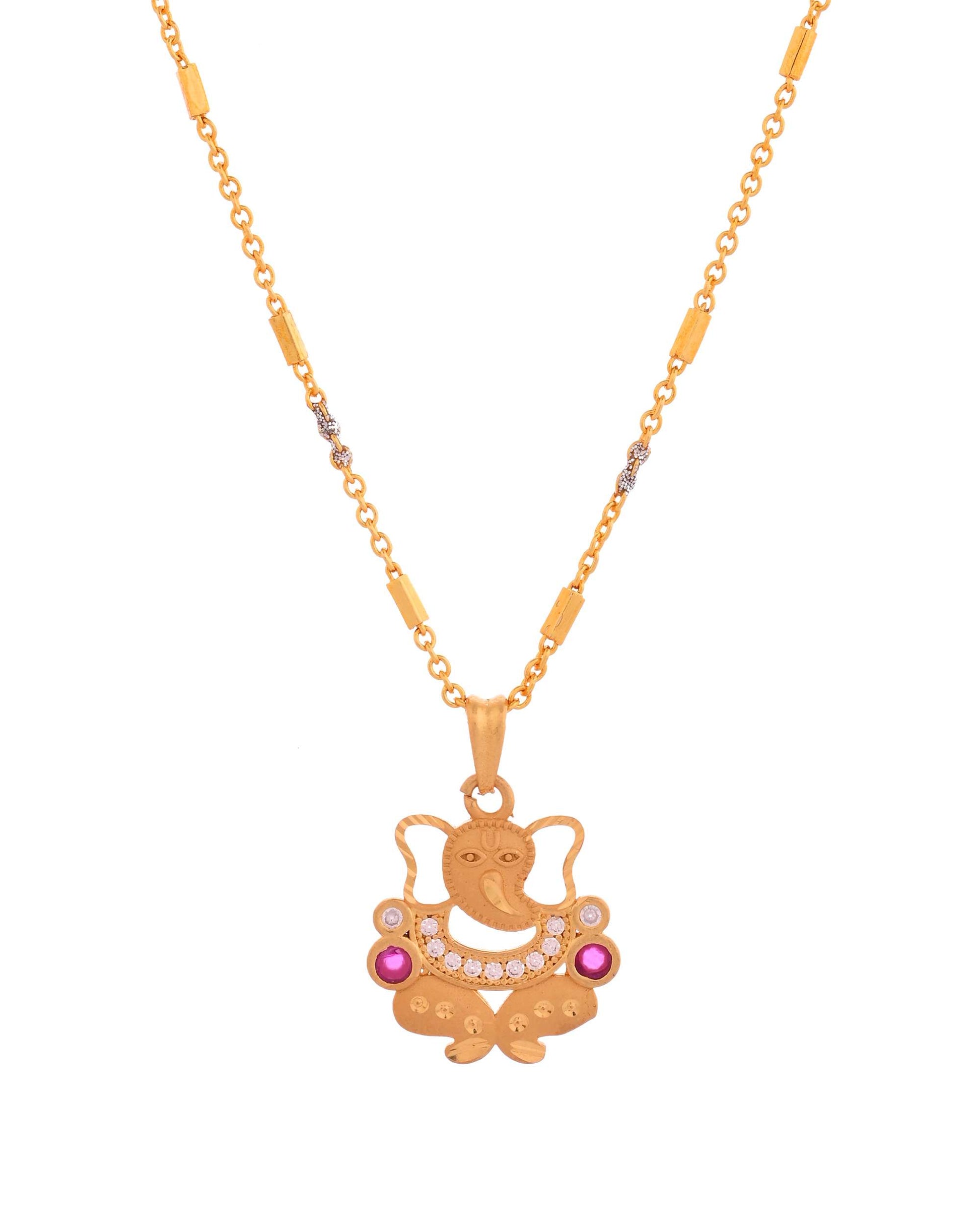 Jewels Nest Traditional Gold-Tone Pendant Chain with Ruby Accents 