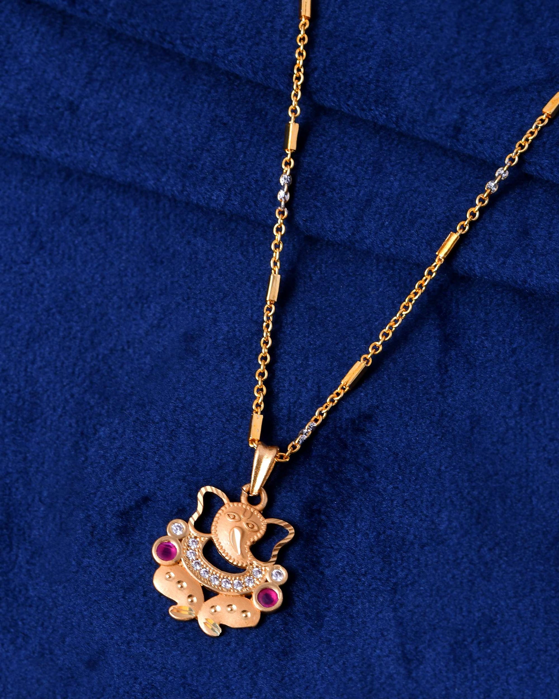 Jewels Nest Traditional Gold-Tone Pendant Chain with Ruby Accents 