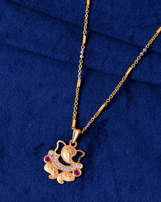 Jewels Nest Traditional Gold-Tone Pendant Chain with Ruby Accents 