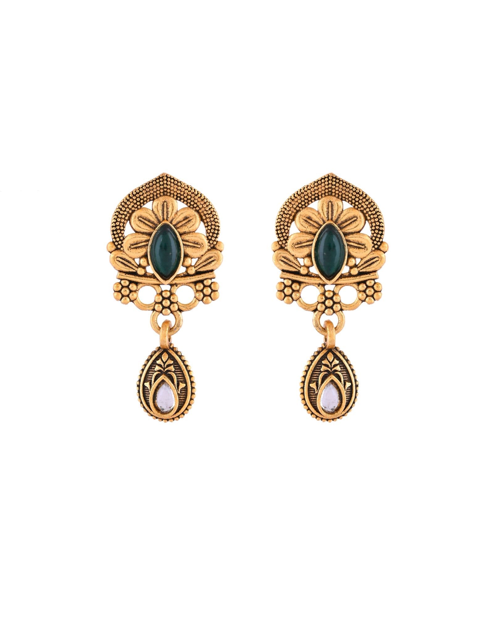 Jewels Nest Antique Gold-Plated Green Stone Temple Mangalsutra Set For Women