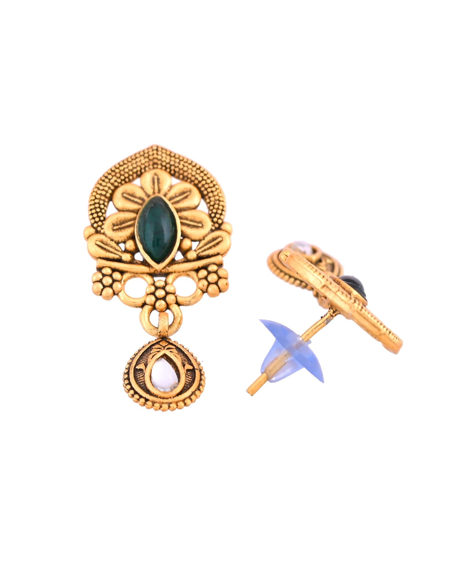 Jewels Nest Antique Gold-Plated Green Stone Temple Mangalsutra Set For Women