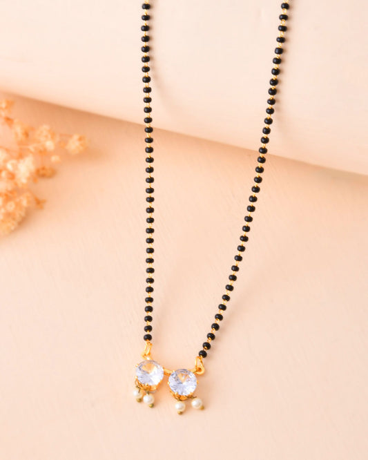 Jewels Nest Minimal Gold-Plated White Stone Mangalsutra For Women