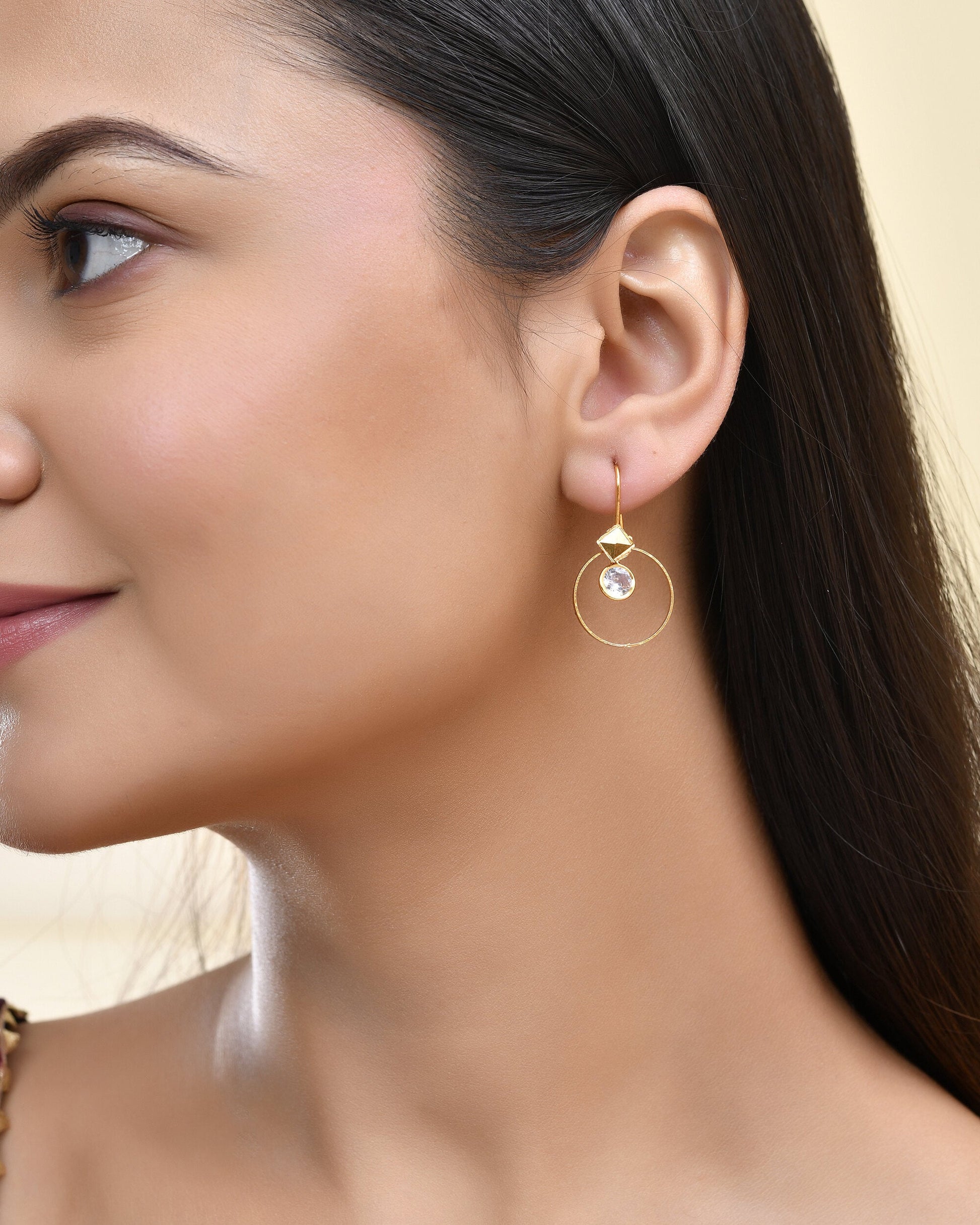 Jewels Nest Gold-Tone Hoop Earrings with Square Crystal Detailing Jewels Nest