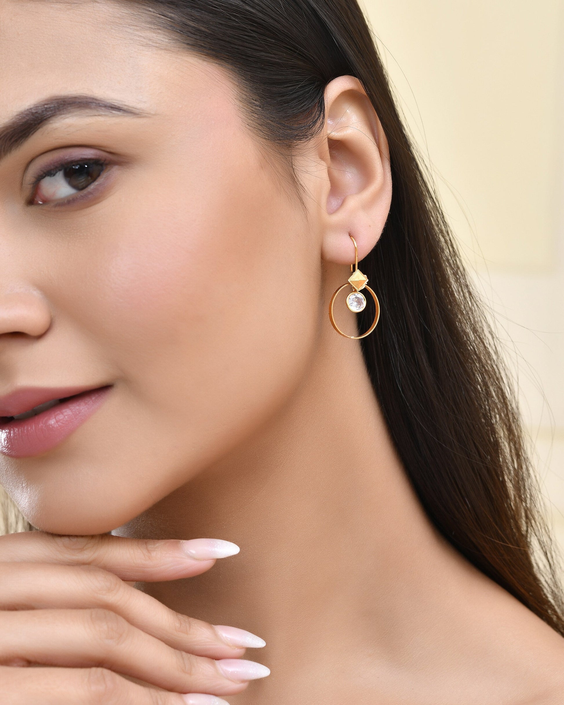 Jewels Nest Gold-Tone Hoop Earrings with Square Crystal Detailing Jewels Nest