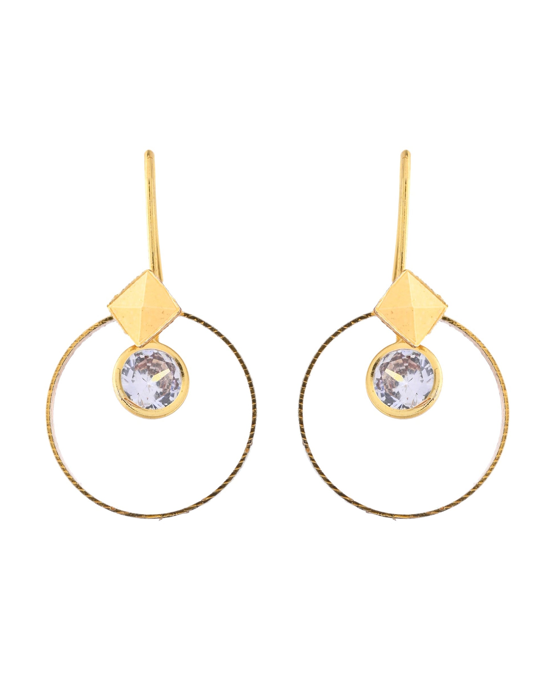 Jewels Nest Gold-Tone Hoop Earrings with Square Crystal Detailing - Swadesiicart