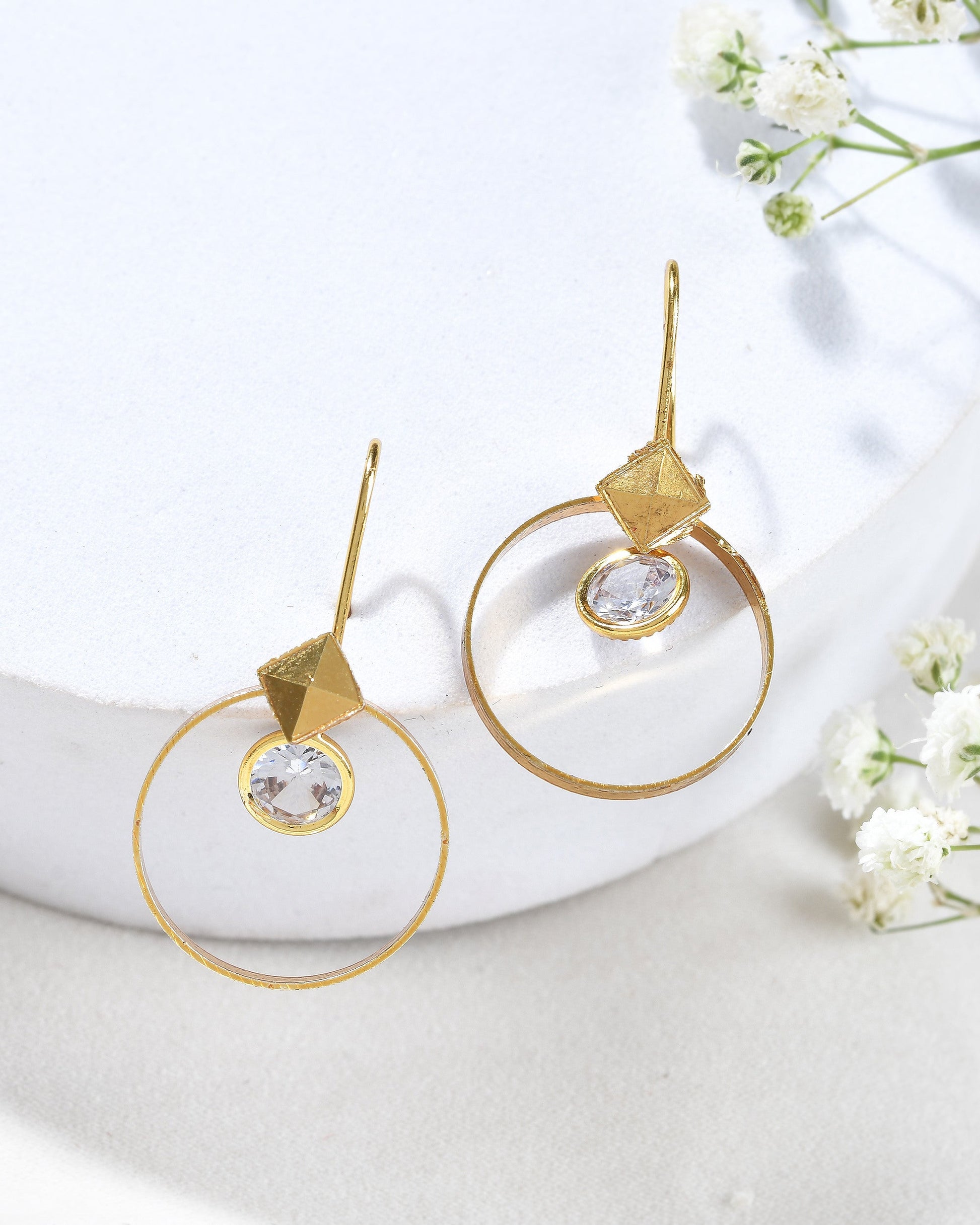Jewels Nest Gold-Tone Hoop Earrings with Square Crystal Detailing Jewels Nest