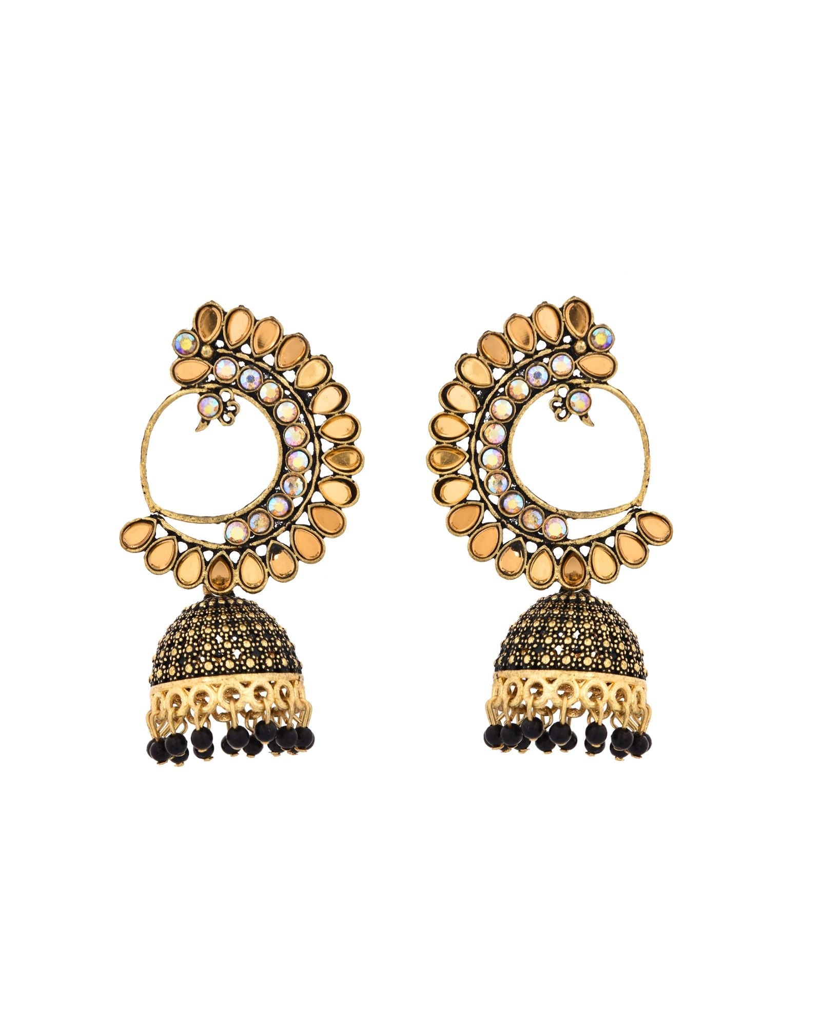 Jewels Nest Gold Plated Kundan Style Black Beaded Jhumka Earrings For Women