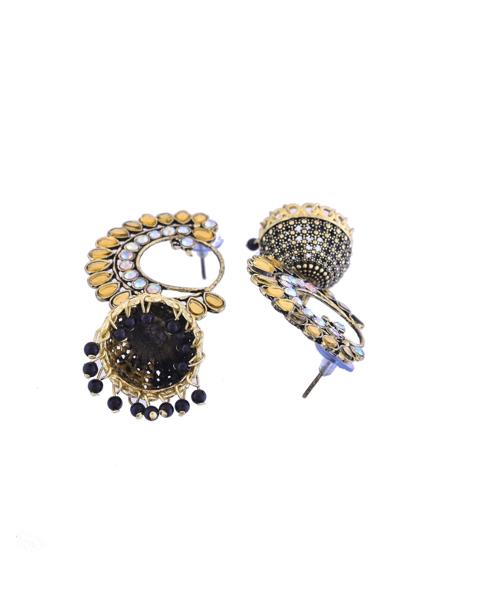 Jewels Nest Gold Plated Kundan Style Black Beaded Jhumka Earrings For Women